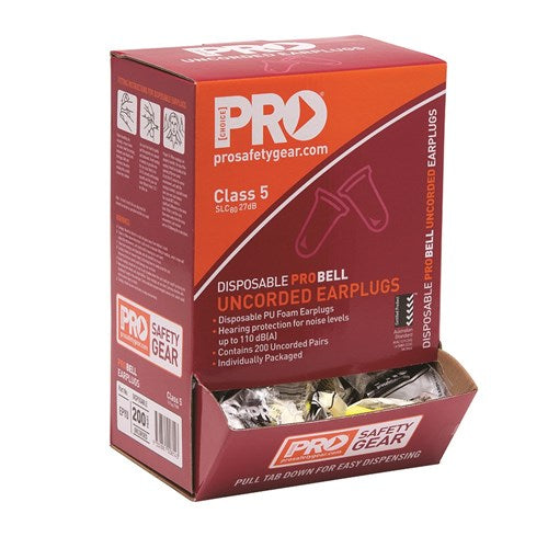 ProBell Disposable Uncorded Earplugs EPYU Box of 200 Pairs