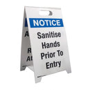 Double Sided Legend Economy Floor Stand - 'Sanitise Hands Prior To Entry' / 'All Visitors Must Register At Office'