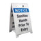 Double Sided Legend Economy Floor Stand - 'Sanitise Hands Prior To Entry' / 'All Visitors Must Register At Office'