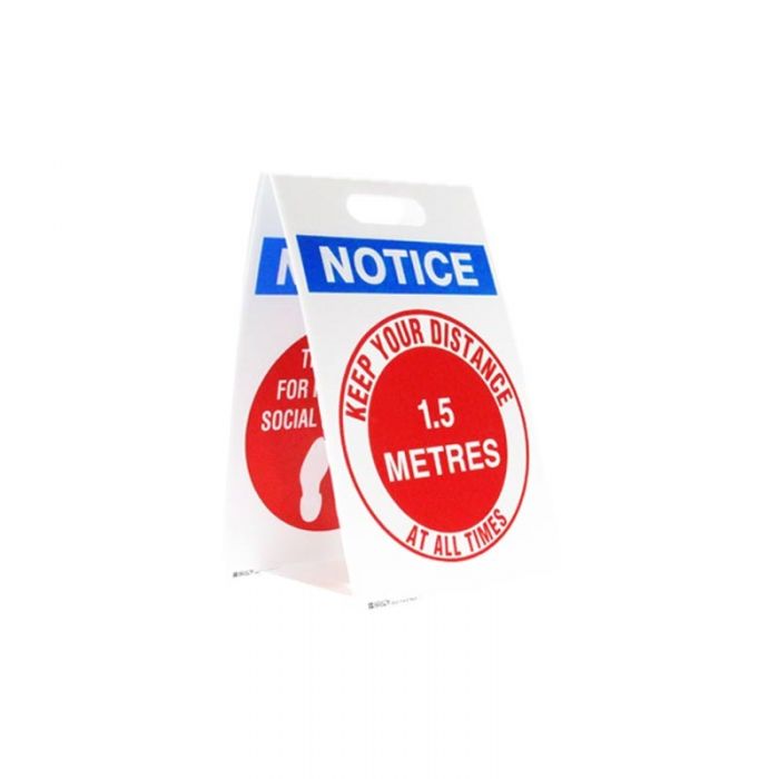 Double Sided Legend Economy Floor Stand - 'Keep Your Distance 1.5 Meters At All Times' / 'Thank You For Practicing Social Distancing'